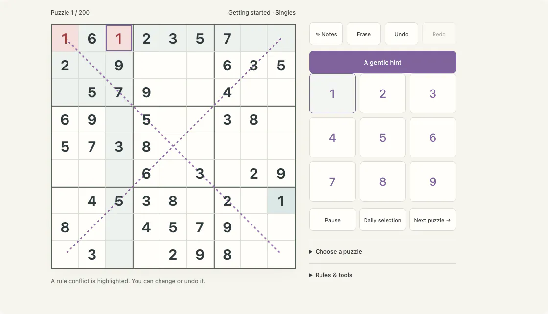Diagonal Sudoku gameplay preview