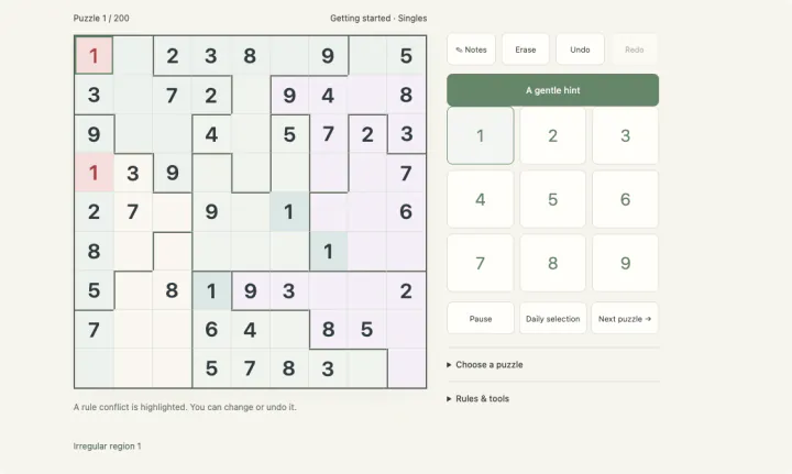 Jigsaw Sudoku — actual game screen