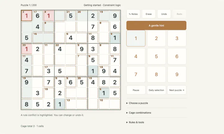 Killer Sudoku — actual game screen
