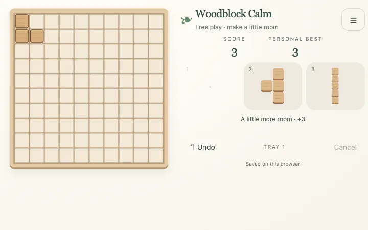 Woodblock Calm — actual game screen